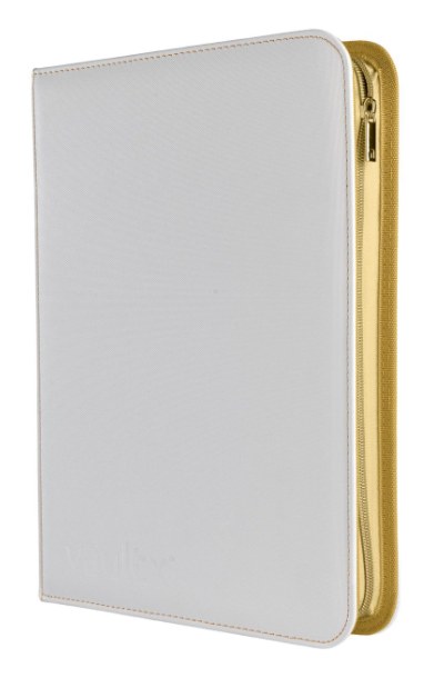 Vault X Anniversary Edition 9-pocket binder in white with a gold zip